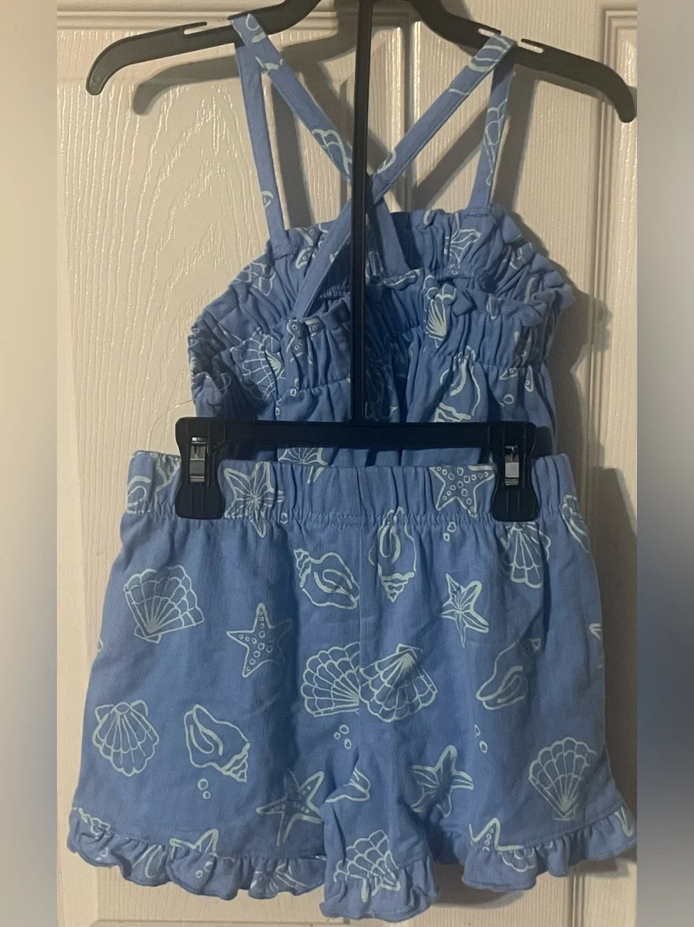NWT Wonder Nation Girls 2-Piece Trapeze Top & Shorts Set Blue Seashell Size 5
